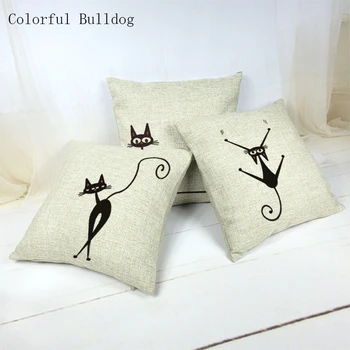 

2018 Popular Home Animal Decoration Black Cat Cushion Cover Cotton Linen 45X45Cm Living Room Sofa Decoration Throw Pillowcase