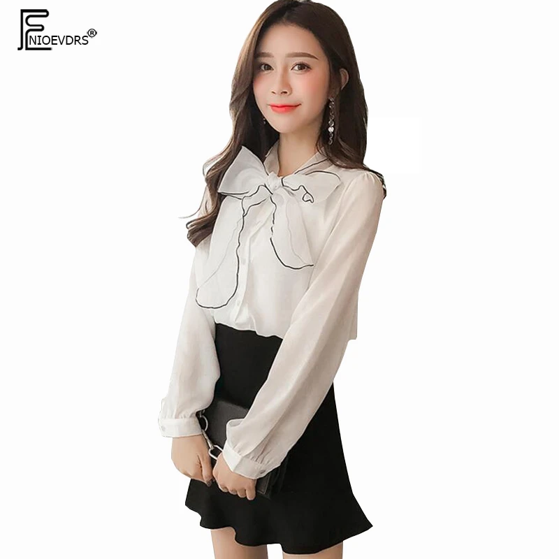 Nueva primavera ropa de coreana para mujer, lazo Formal de cinta de Organza, elegante blusa de gasa suelta blanca con manga farol 1192|loose chiffon blouse|chiffon blouseblouse fashion - AliExpress