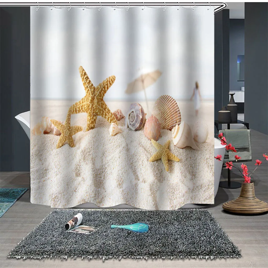 

New Colorful Eco-friendly Beach Conch Starfish Shell Polyester High Quality Washable Bath Decor Shower Curtains 180*180cm A30620