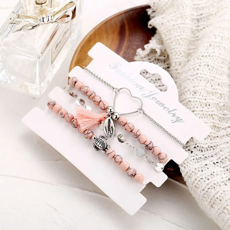 Boho 4pcs/set Tassel Bracelet Femme Cute Tortoise Heart Couple Bracelet Moda Mujer 2019 Chain Link Braclet Beaded Braslet Gift Boho 4pcs/set Tassel Bracelet Femme Cute Tortoise Heart Couple Bracelet Moda Mujer 2019 Chain Link Braclet Beaded Braslet Gift