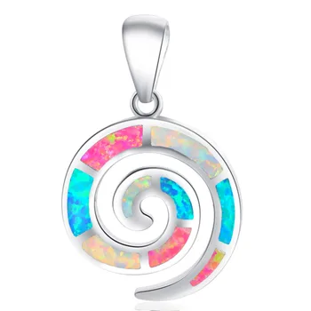 

ROLILASON Wholesale Retail Fantastic Color Fire Opal Silver Stamped fashion jewelry Necklace Pendants for women OP478
