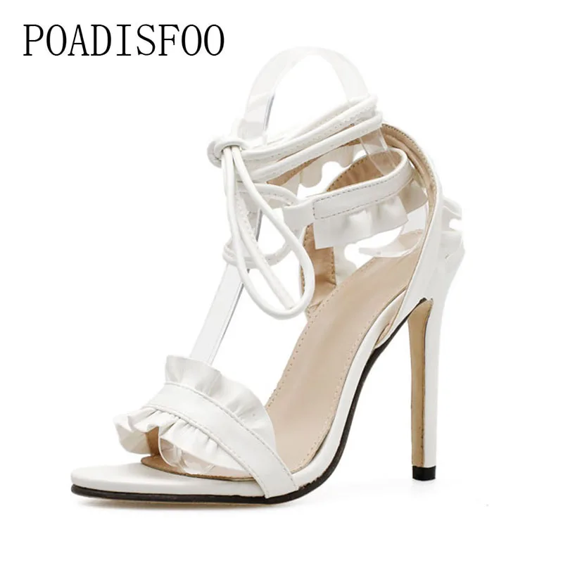 

POADISFOO 2019 Top Sale Sandals Women's sandals Fish-mouth Lace-crossed High-heeled Shoes PLUS SIZE 43 11.5cm heels ZL-8888-17