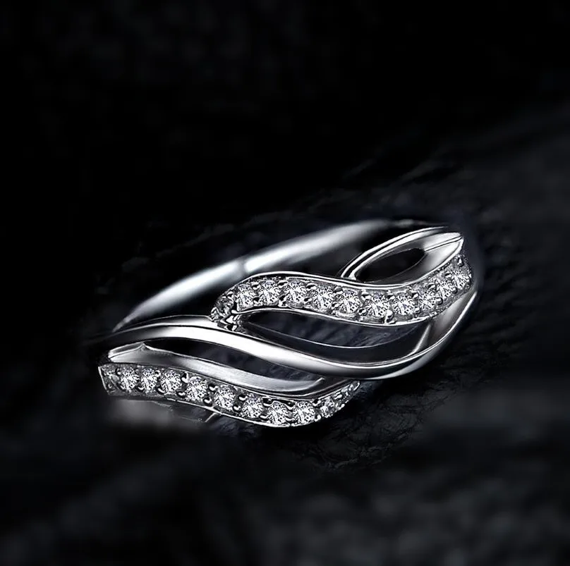 

925 sterling silver ring Micro setting Wavy ring engagement lettering women's jewelry (XJ)