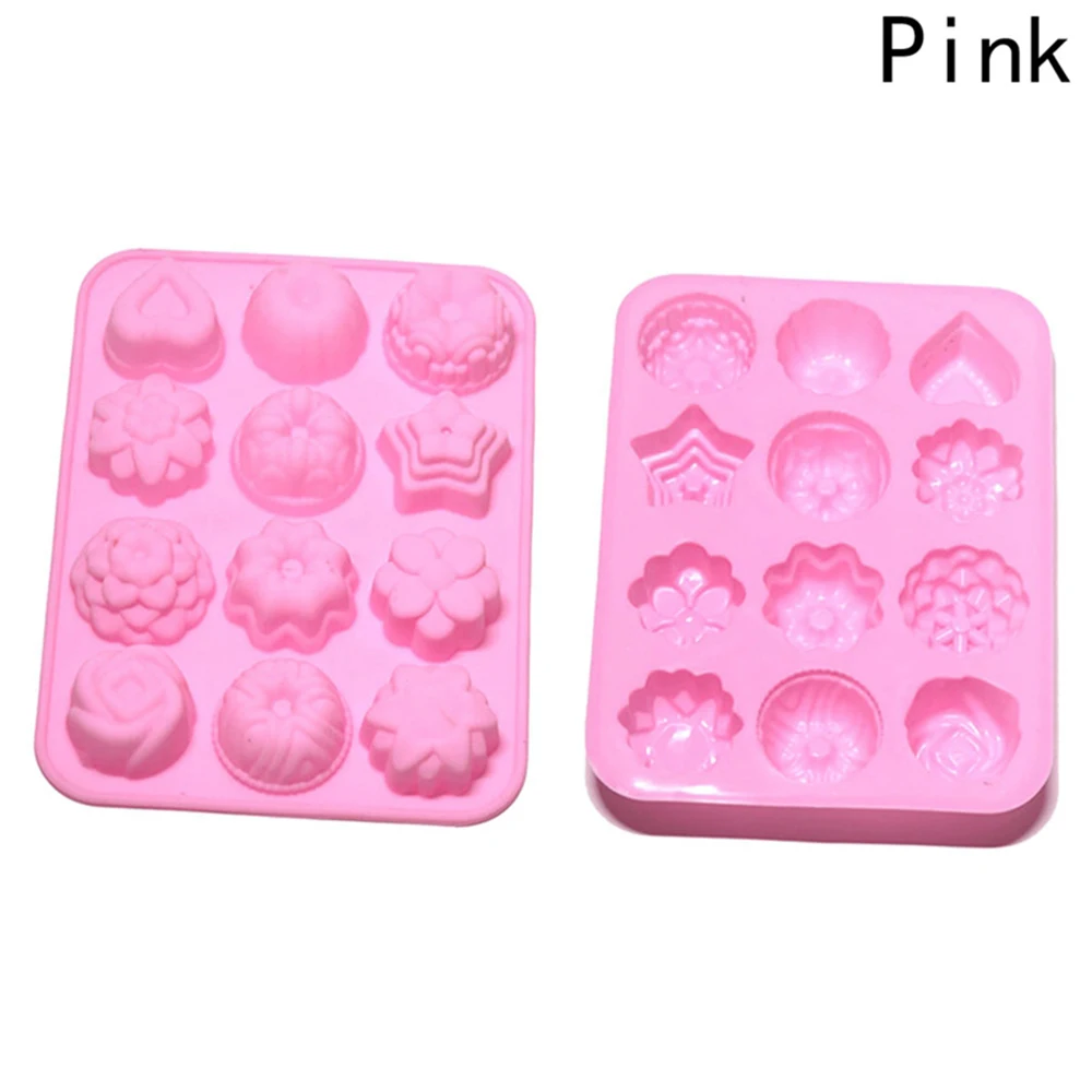 1pcs Cake Baking Mould Flower Shaped Silicone Mould DIY Handmade Candle Cake Baking Soap Moulds Mold Kitchen Tools Soap Making - Color: Pink