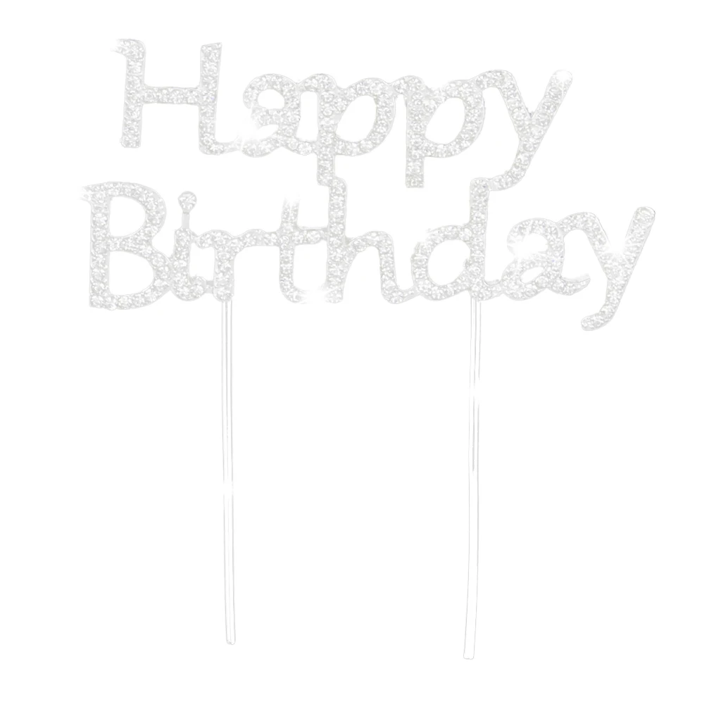 Happy Birthday Party Cake Topper Pick Sign Diamonte Crystal Rhinestone Cake Decorating Supplies for birthday party aniversary