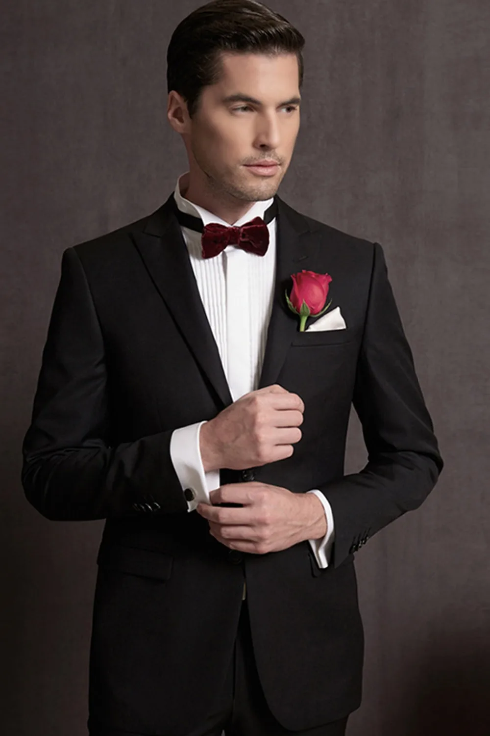 Buy Cheap New arriving Custom Slim Fit black wool wedding suits two