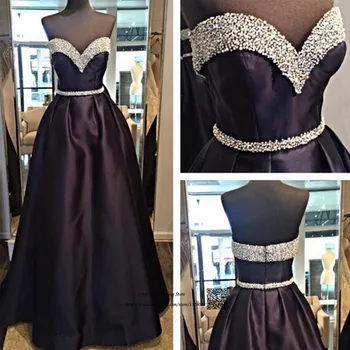 

Custom Made Crystal Beaded Prom Dresses Satin Zipper Long Formal Evening Gowns Dress Sweetheart Vestidos de Festa Abendkleider
