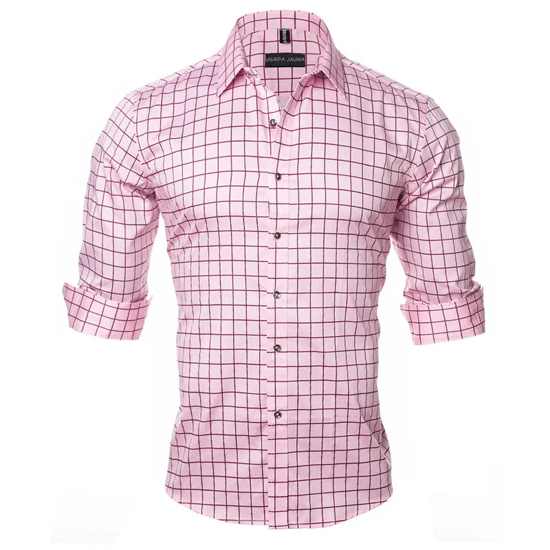 Kopen Visada Jauna Mannen Shirt Lange Mouw Casual Fit Sociale Slim Shirt Mannen Katoen Plaid Solid Camisas Masculina Plus Size M 5XL n1144