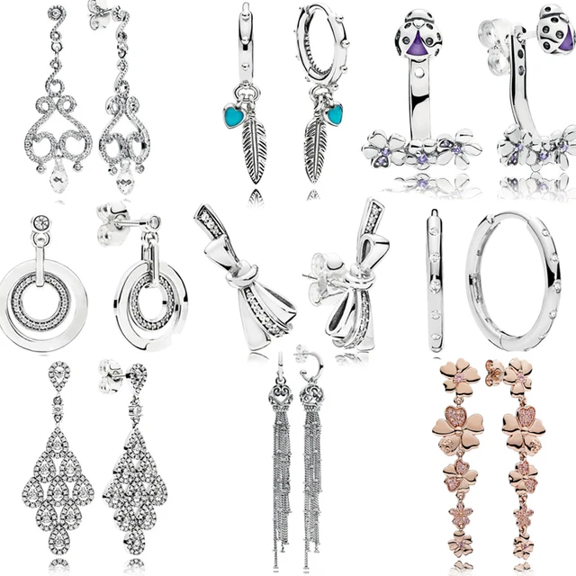 2018 Summer 925 Sterling Silver Original Spiritual Feathers 2018 Summer 925 Sterling Silver Original Spiritual Feathers Brilliant Bows Enchanted Tel Pandora Earrings For Charm