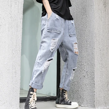 

2019 Large Size Spring Summer Casual Loose Jeans Pants Women Washed Holes Jeans Ladies Denim Pants Womens Denim Pants LP383