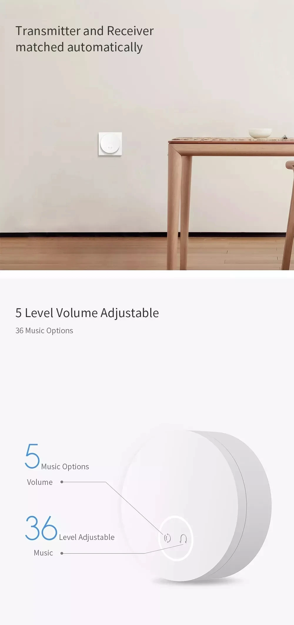 Xiaomi Linptech Self-generating Wireless Doorbell No Battery No Wiring Power-off Memory Adjustable Volume Work With Mihome App (1)