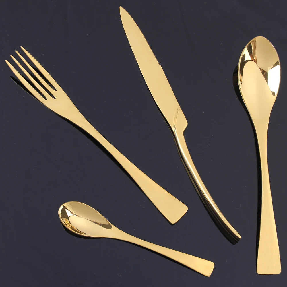 4Pcs/Set Gold Flatware Set Golden Cutlery Set 18/10 Stainless Steel