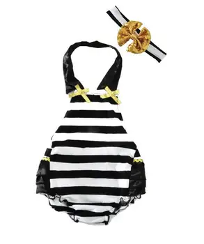 

4pcs/lot girls jumpsuit kids clothes children clothing striped boys romper With Headband 0921 sylvia sis