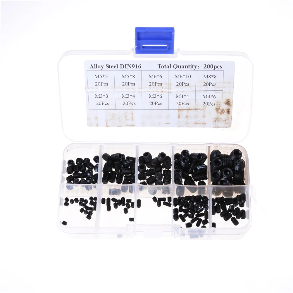 

200pcs/set Stainless Steel Wood Screws Allen Head Socket Hex Set Grub Screw Assortment Cup Point Parafuso Assortment M3/4/5/6/8