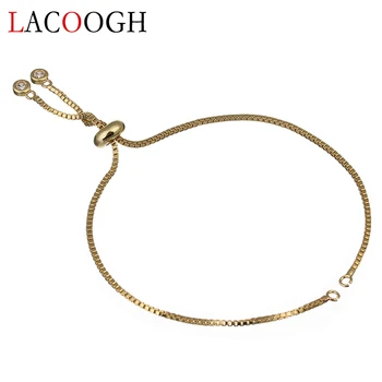 

2pcs Rhodium Black Rose Gold Adjustable Box Chain Link Chains with CZ Tassel Charms for DIY Slide Chain Bracelet Jewelry Makings