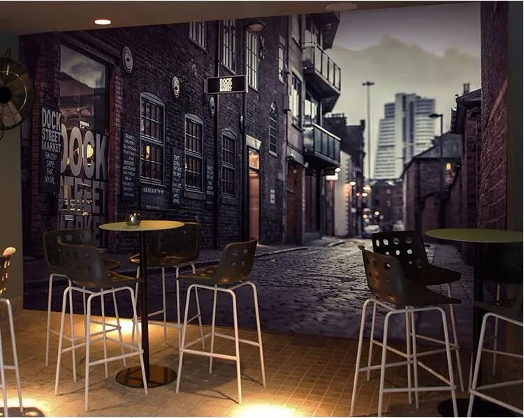 

Retro European Streetscape Wallpaper Retro England Street Corner Photo Cafe Internet Cafe Restaurant Bar Custom Mural