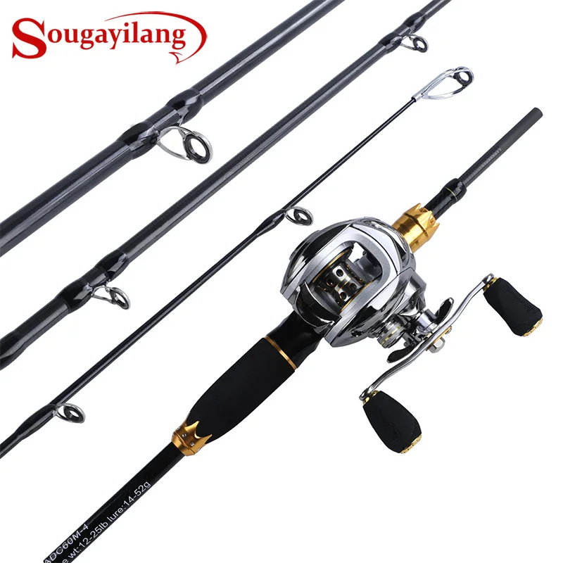 

Sougayilang Lure Fishing Rod and Baitcasting Reel Combo 4 Sections Carbon Casting Lure Rod and Casting Fishing Reel Sets
