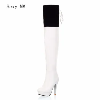 

Spring Autumn High Heel Women Over the Knee Boots Platform Woman Thigh High Leather Boots botas Plus Size 34-40 41 42 43