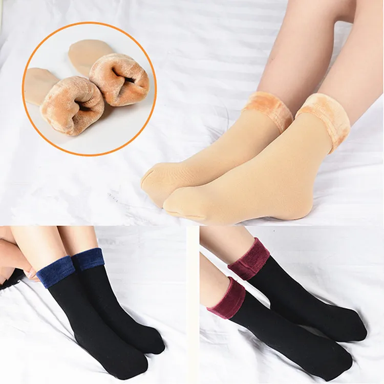 Осенне-зимние утепленные женские носки, сохраняющие тепло хлопковые кашемировые носки для девочек, однотонные повседневные женские забавные носки, хлопковые носки