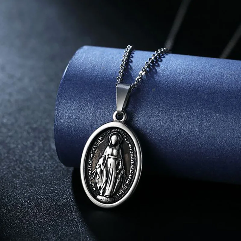 Винтажная медальон Дева Мария из нержавеющей стали Серебряная звено цепи католические Guadalupe ожерелья и подвески для женщин мужчин ювелирные изделия