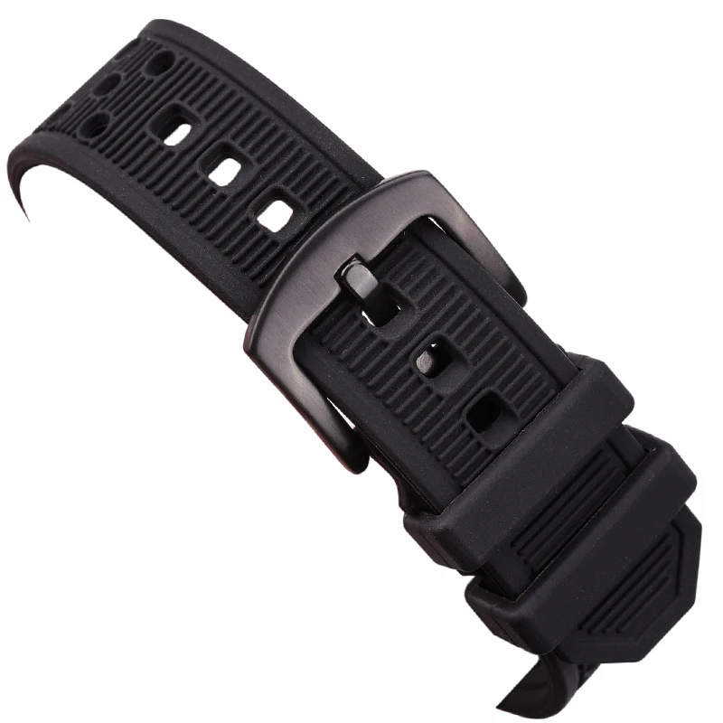 22 мм Ремешки для наручных часов черный водонепроницаемый мягкий силиконовый резиновый мужской ремешок для часов аксессуары для часов Серебристая черная пряжка