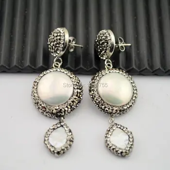 

Beautiful 4Pair Natural Pearl Dangle Earring With Pave Crystal Rhinestone Charm Jewelry Earrings