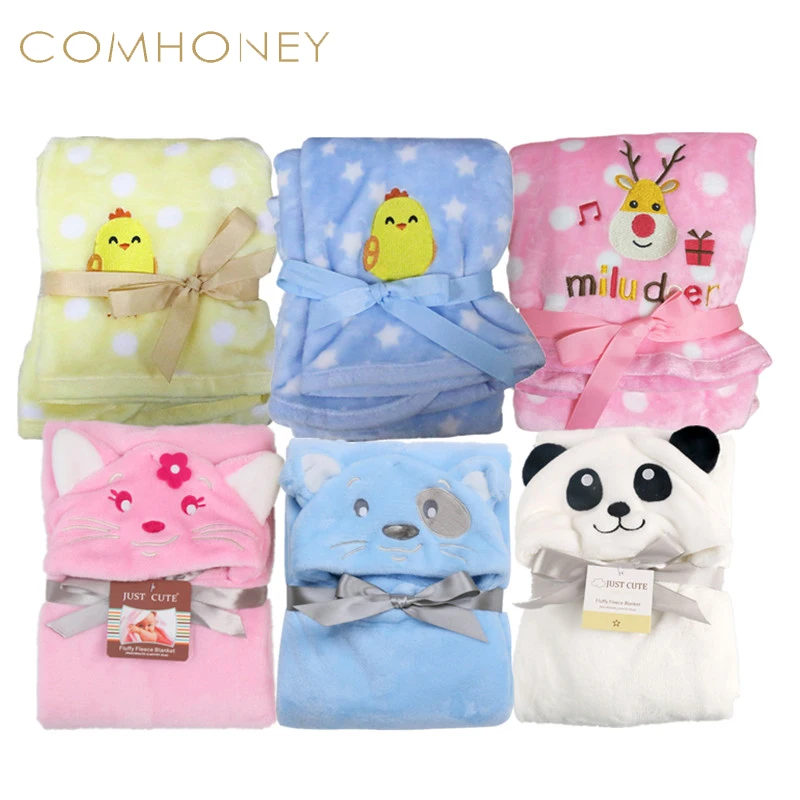 Baby Blanket Neonatal Hold Flannel Embroidery Swaddling For Toddlers