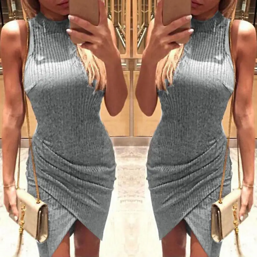 

KANCOOLD dress new high quality Cotton Irregular Perspective Sexy Sleeveless Dress High Collar Bodycon dress women feb8