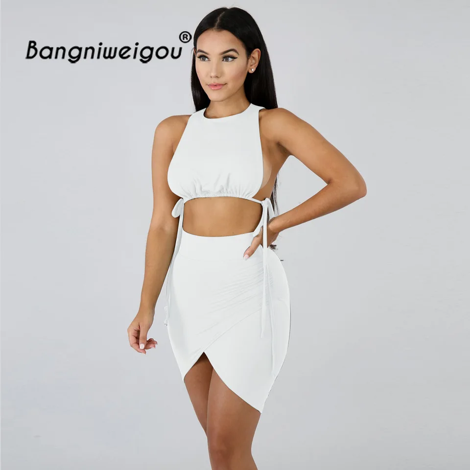 white tube top and skirt set