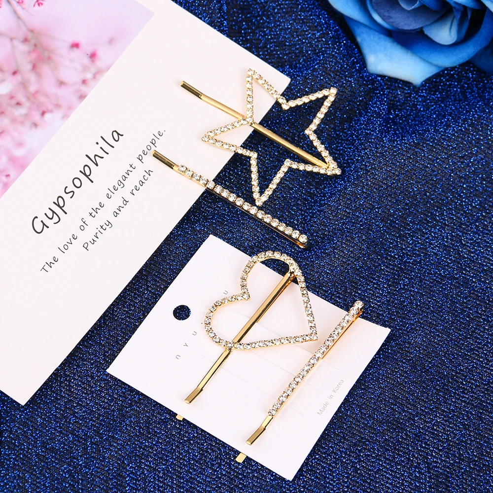 

1 pc/2 pcs Fashion Crystal Hair Clips Unique Love Barrettes Hairwear for Women Girls Gift Wedding Party Hair Clips 2019