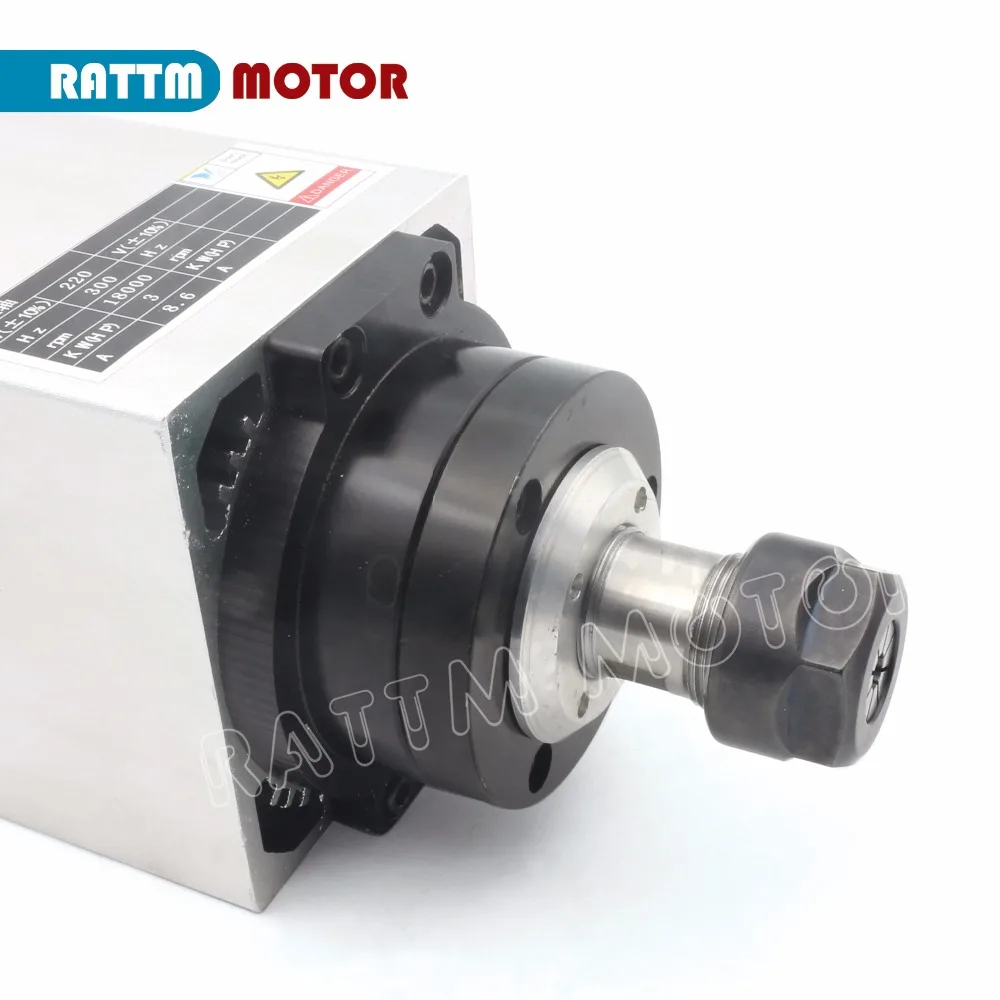 EU ship Square 3KW Air Cooled Spindle motor 18000rpm 300Hz 4 Bearings & 3kw VFD 220V Inverter  for CNC Router Engraving Milling
