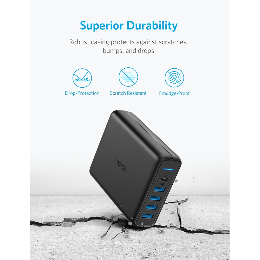 Anker USB C Premium 60 Вт 5-Порты и разъёмы Desktop Зарядное устройство с одним 30 Вт Порты и разъёмы для Apple MacBook Nexus 5X/6 P 4 PowerIQ Порты для iPhone iPad