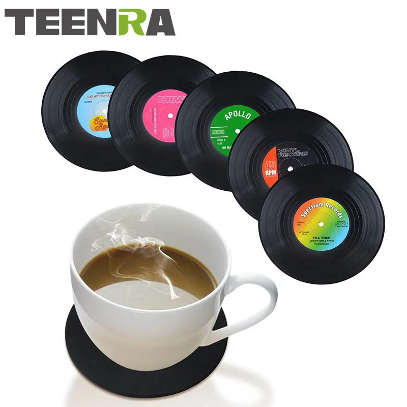 TEENRA 6 шт./компл. Ретро виниловая CD пластинка подставки для напитков подстаканник