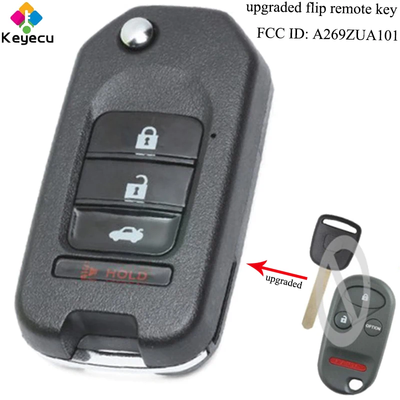 KEYECU обновленный флип дистанционный ключ с 3 1 4 кнопками 433 МГц T5 чип FOB для Honda Odyssey