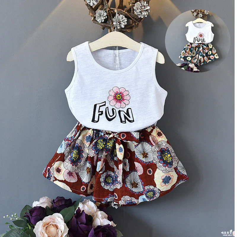 2pcs/sets Casual Kids Clothing Baby Girls Clothes Sets Summer Flower Printed Girl Vest + Shorts Suits Children's | Детская одежда и