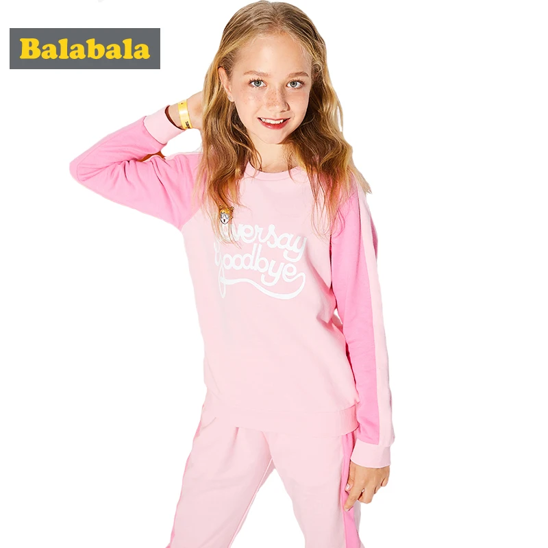 Balabala/комплект одежды для девочек; Спортивный костюм для девочек; детская одежда; комплект одежды с круглым вырезом и длинными рукавами; подростковая одежда для девочек