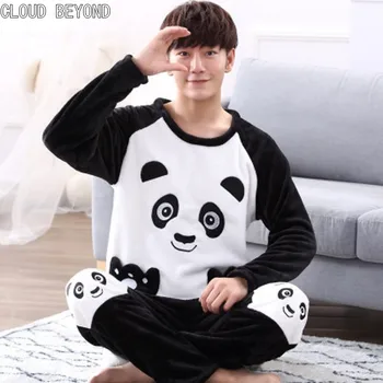 

Autumn and winter men thickening flannel Pajamas plus size sleepwear male cartoon coral fleece lounge set L-4xl