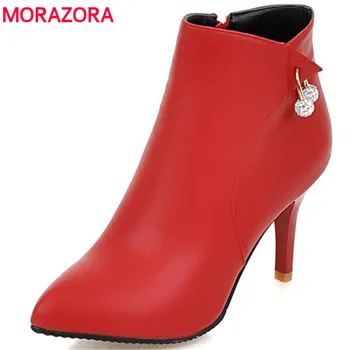 

MORAZORA Wedding shoes woman sexy lady high heels autumn winter fashion ankle boots for women pointed toe PU leather boots