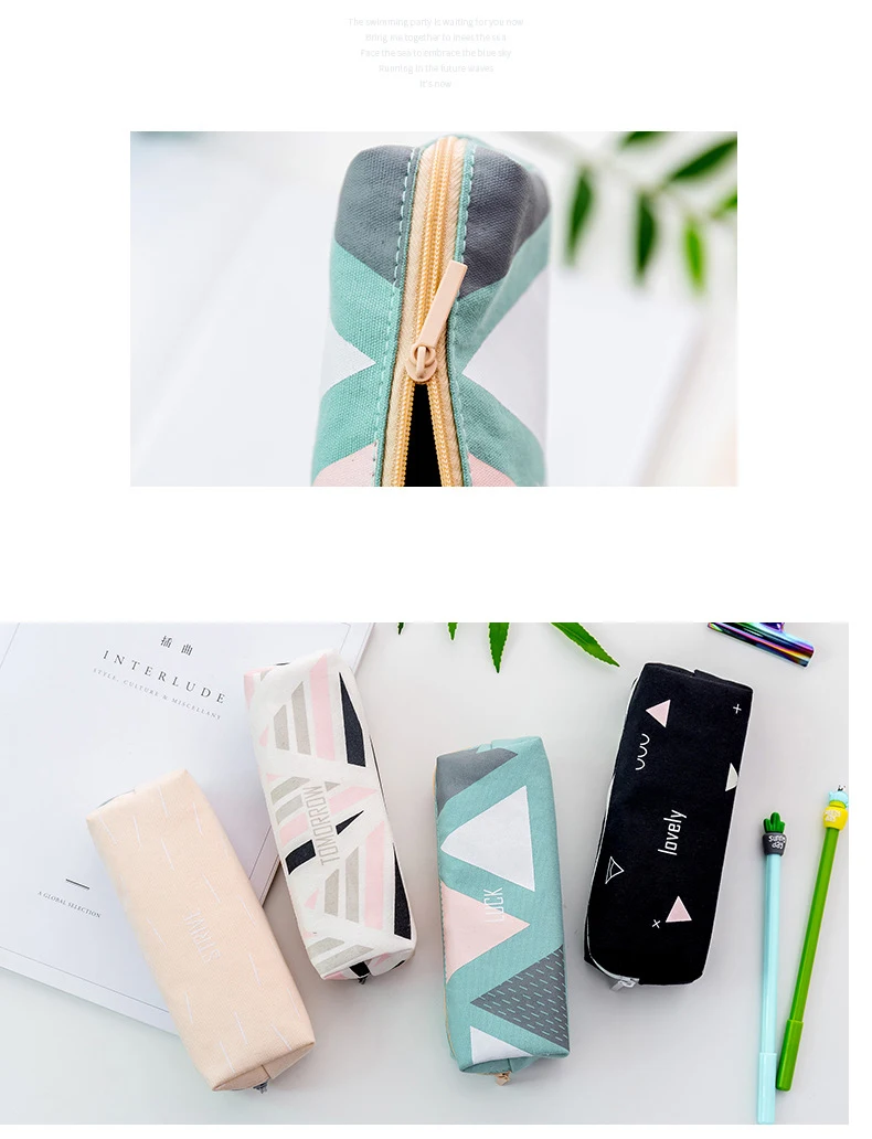 Образец холст пенал для школы милые геометрические большой ёмкость pencilcase ручка сумка коробка канцелярские сумка для школьных