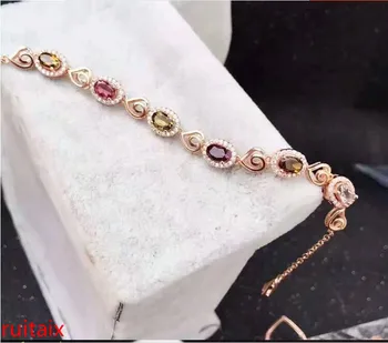 

KJJEAXCMY fine jewelry S925 pure silver bracelet natural tourmaline double heart female bracelet wholesale jewelry.