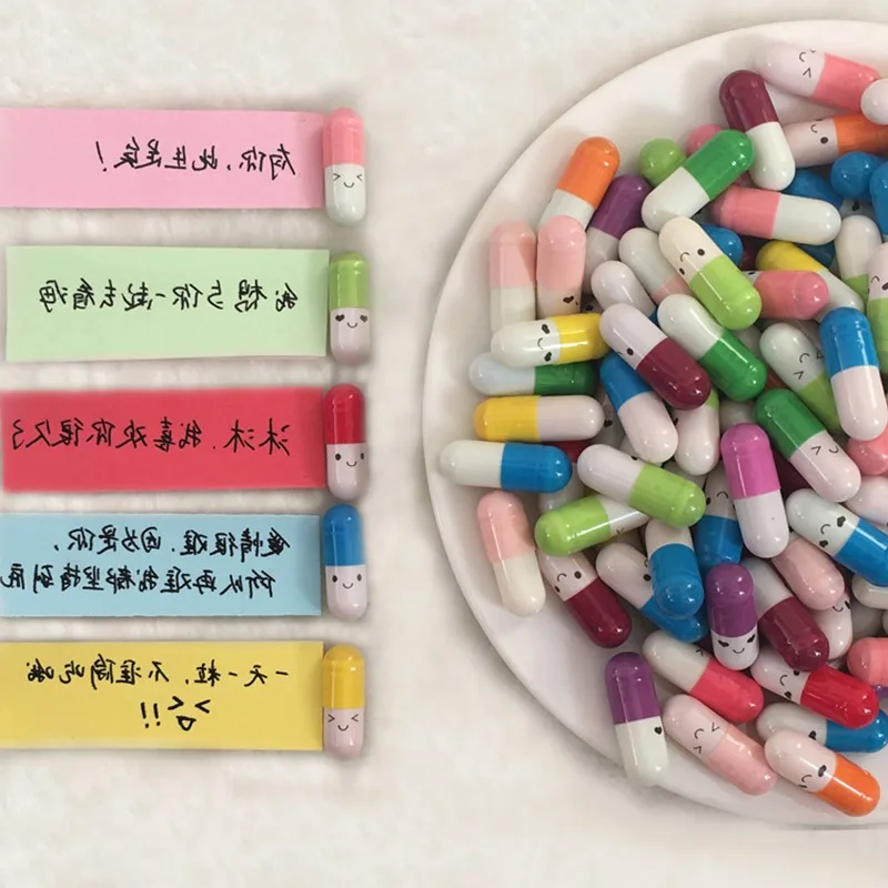 

50 Pcs Creative Pill Capsule Secret Message in a Bottle Letter Cute Emotion Smile Half Color Pill Wishing Jar Decor Craft Gifts