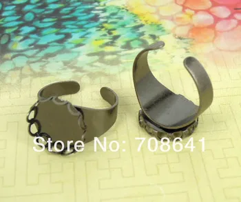

Blank Open Ring Bases with Round Lace Bezel Glass Cabochons Adjustable Men's Rings Settings DIY Jewelry Findings Gunmetal Black