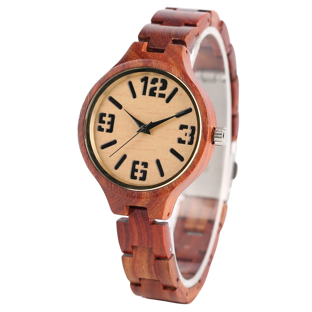 

Creative Full Red Sandalwood Women's Bracelet Watches Bamboo Quartz Ladies Watch Wooden Handmade Fashion Casual Clock Female Gif
