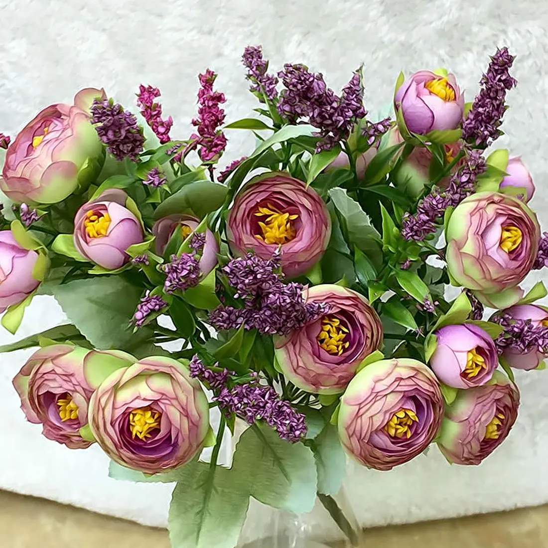 Красивая Роза Пион Искусственные Шелковые цветы маленький букет Флорес домашние вечерние Весенние Свадебные украшения Свадебный цветок - Цвет: Фиолетовый