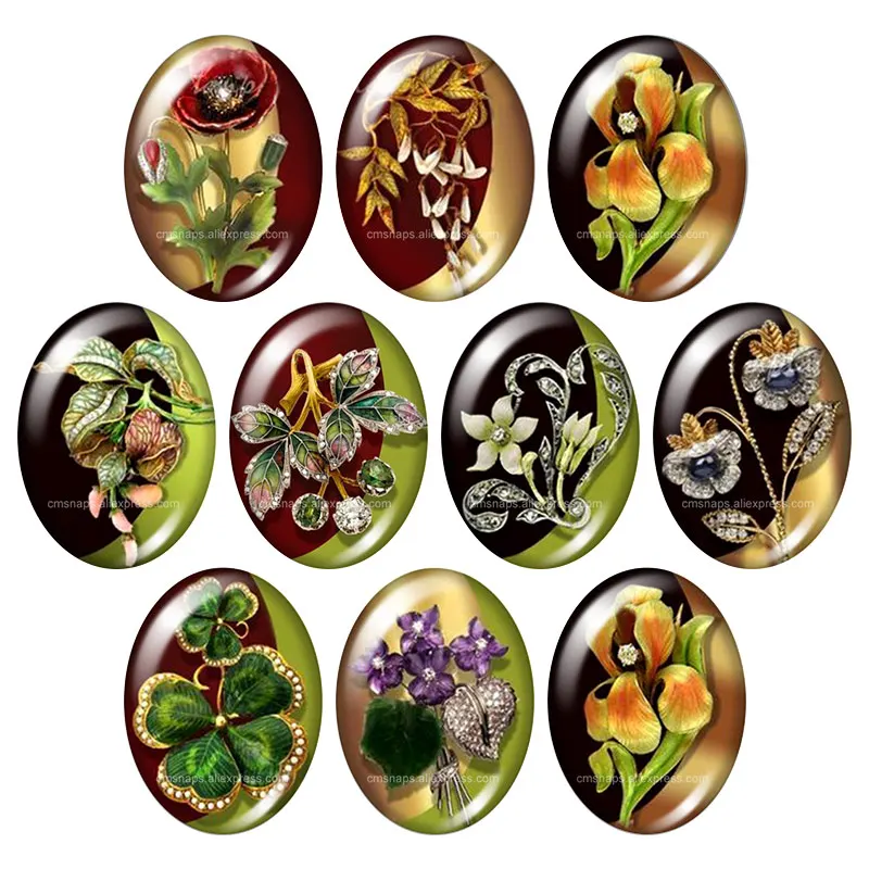 뷰티 빈티지 꽃 로즈 데이지 10pcs 13x18mm/18x25mm/30x40mm 타원형 사진 유리 카보 숑 데모 플랫 백 결과 만들기 TB0043