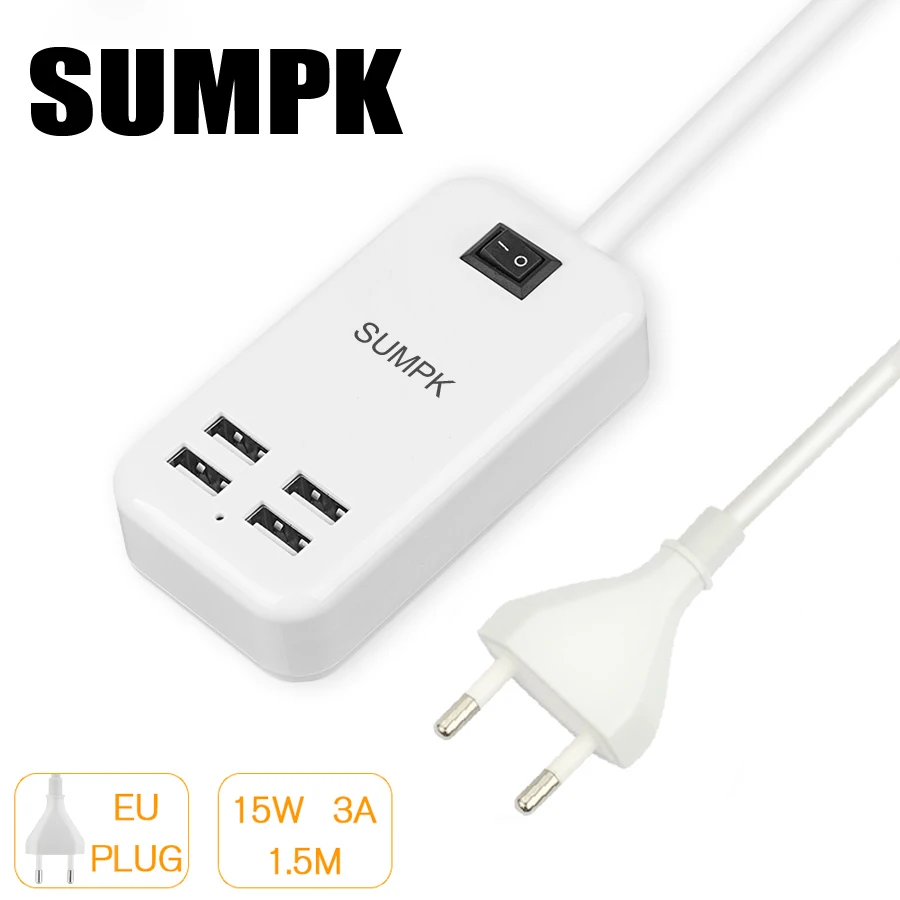 SUMPK 5V3A 4 порта USB зарядное устройство EU/US вилка USB настенное зарядное устройство Быстрая зарядка для samsung переключатель включения/выключения мобильного телефона зарядное устройство