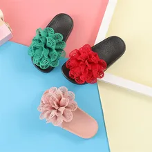 Weoneit/Новинка; однотонные Нескользящие тапочки с цветочным узором для девочек; Детская домашняя и внешняя Летняя обувь с мягкой подошвой; цвет зеленый, розовый, красный