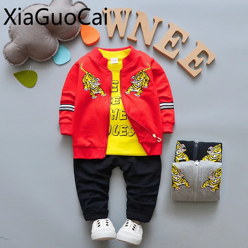 

Tiger Fashion Children's Sets Three-piece Spring Baby Clothing Sets Long-sleeved Casual Coats and Pants Sets