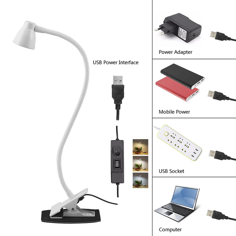 TZ Usb светодиодный светильник с зажимом для книг лампа чтения 3 Вт Гибкая подставка