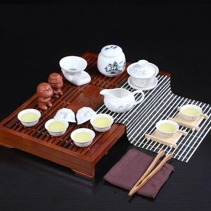 Чайный сервиз Gong fu cha, керамический чайник с чашкой fung fu, gaiwan, поднос для заварки, фарфоровая чайная чашка, набор чайников - Color: 22pcs type 2